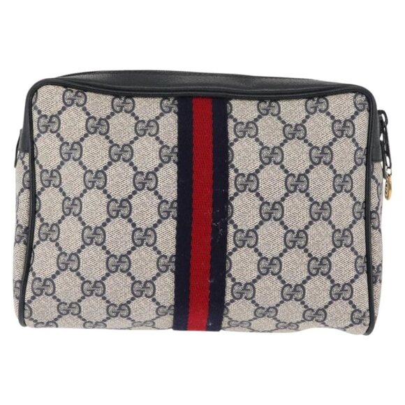 GUCCI GG Supreme Sherry Line Clutch Bag Red Navy - Picture 3 of 14
